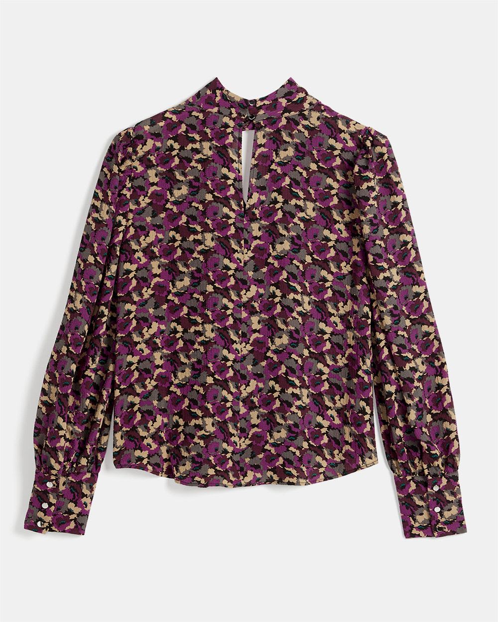 Twisted Cutout Mock-Neck Long Sleeve Popover Blouse