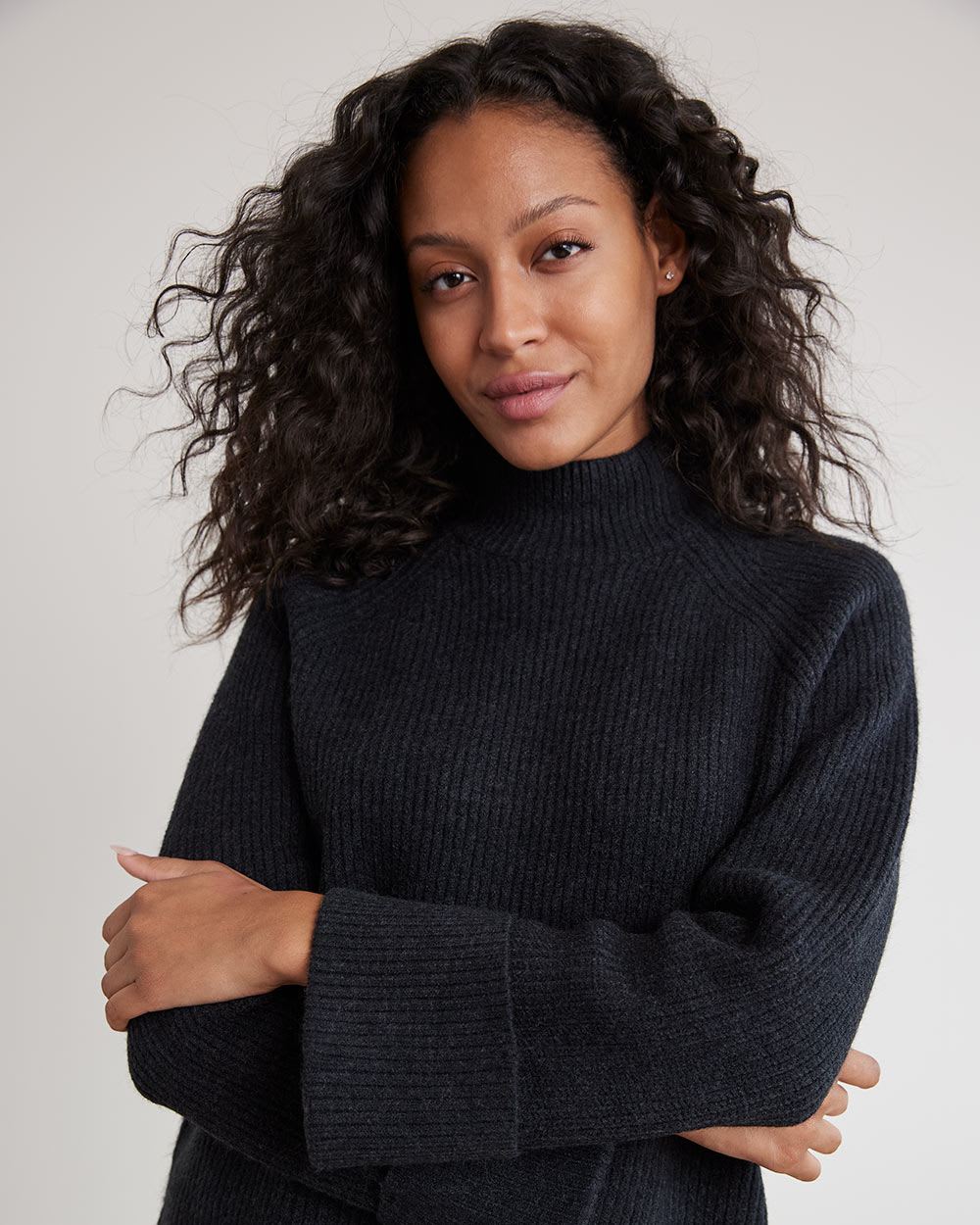 Relaxed-Fit Long-Sleeve Mock-Neck Tunic Sweater