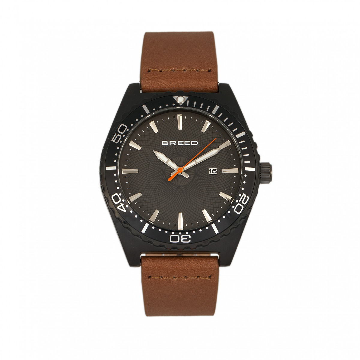 Breed - Ranger Leather-Band Watch w/Date - Silver/Black
