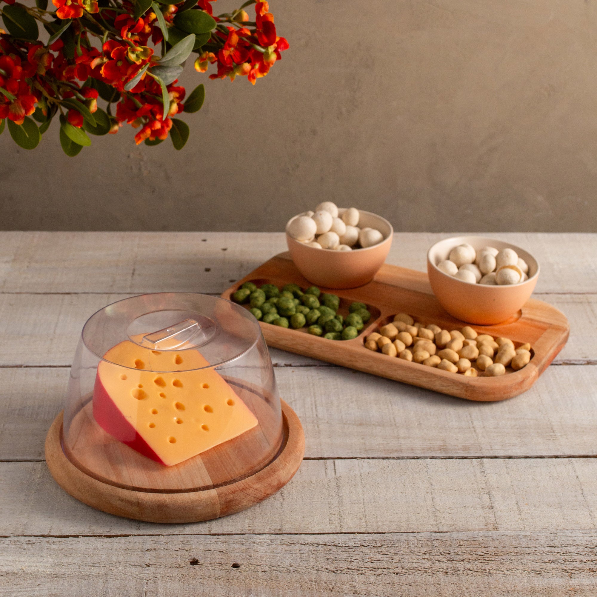 Liptus Collection Serving Platter with 2 Ceramic Bowls Rose 30x18x6cm