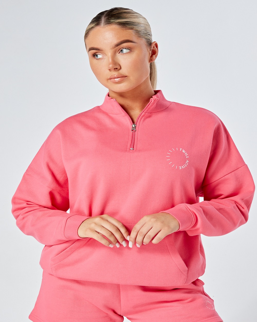 Twill Active - Essentials Oversized Funnel Neck Zip up Sweatshirt - Pink