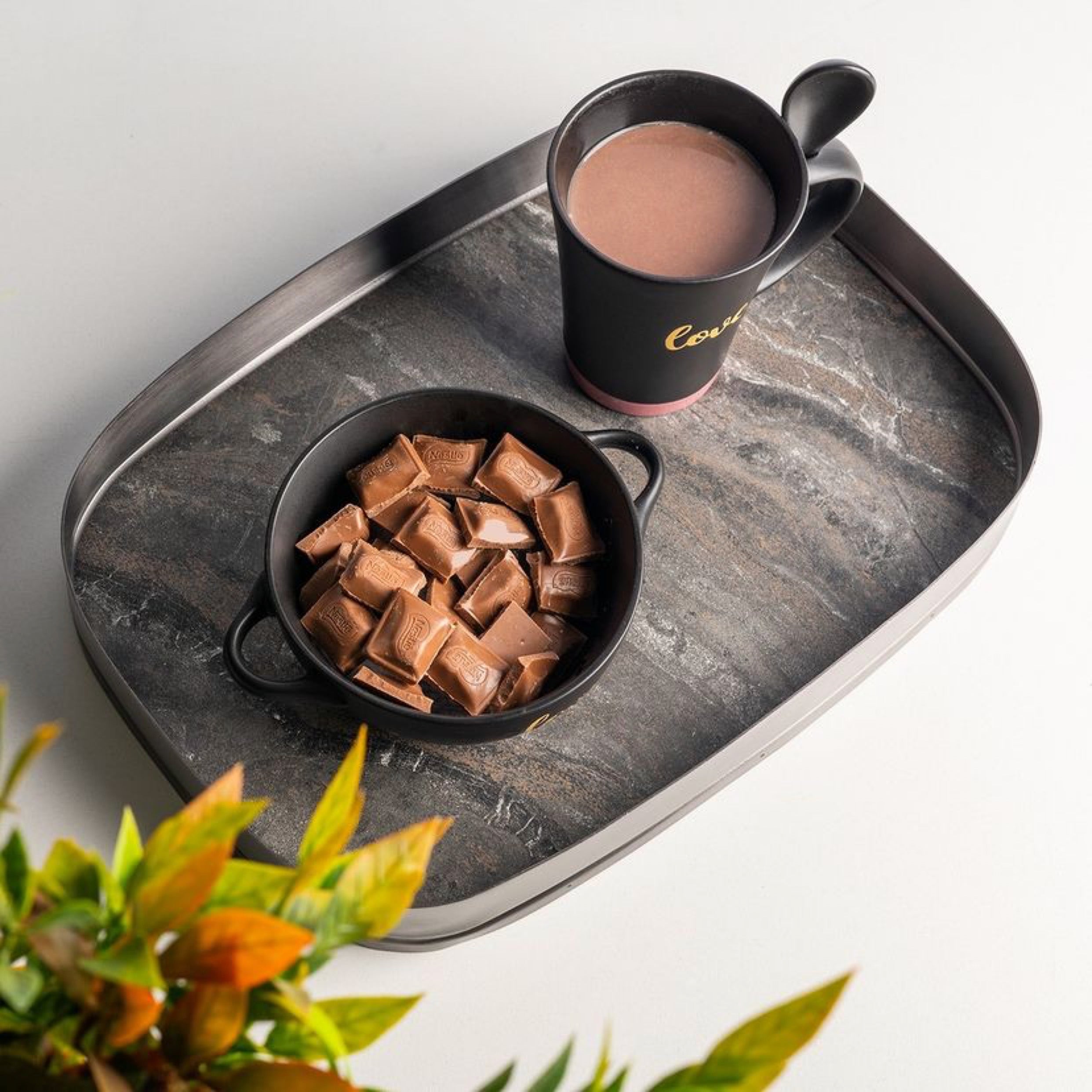 Matt Collection Cosmos Rectangular Brushed Tray Black 38x24cm