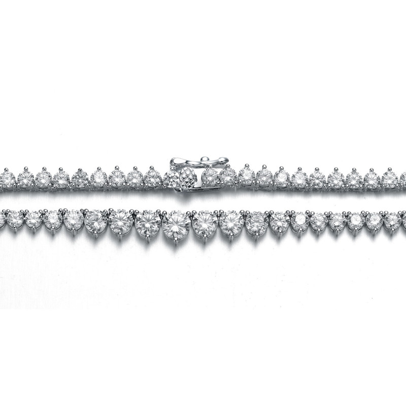 Sterling Silver White Gold Plating with Clear Cubic Zirconia Graduated Tennis Chain Necklace