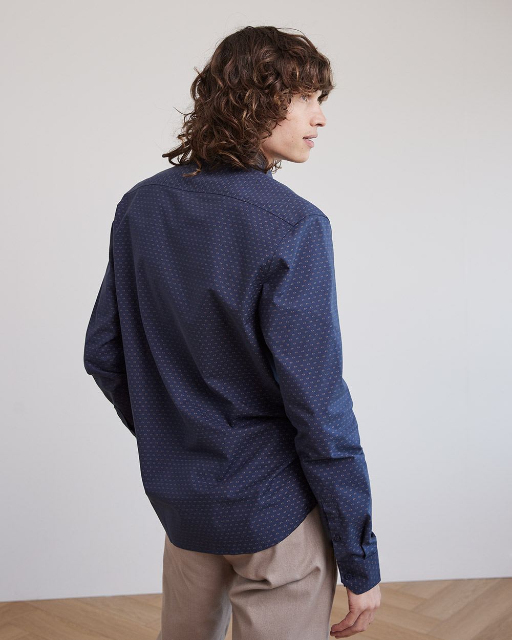 Slim-Fit Cotton Oxford Shirt with Geo Pattern