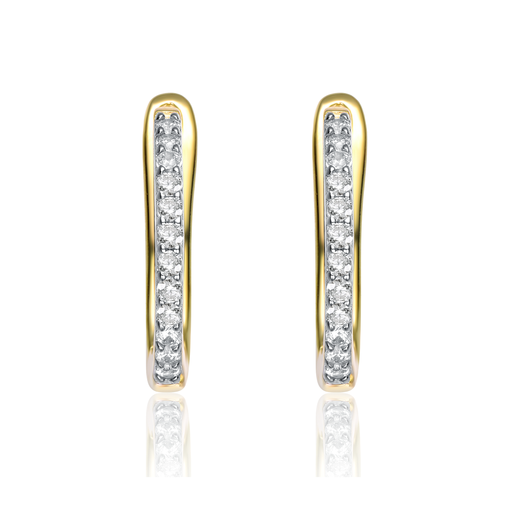 RG 14k Yellow Gold Plated with Cubic Zirconia U-Shaped J-Hoop Latch Back Earrings