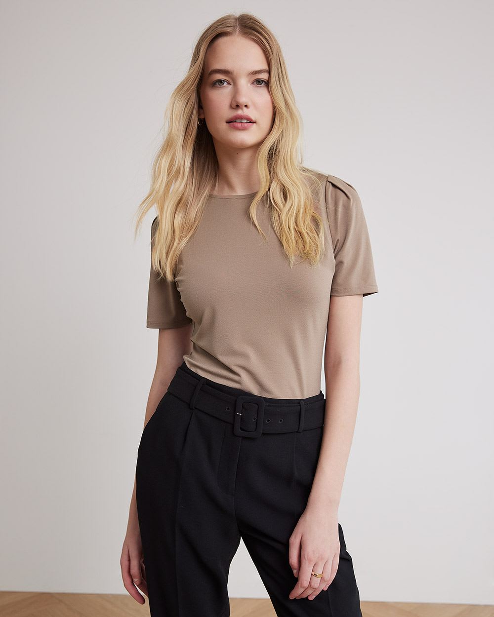 Crew-Neck T-Shirt with Short Puffy Sleeves