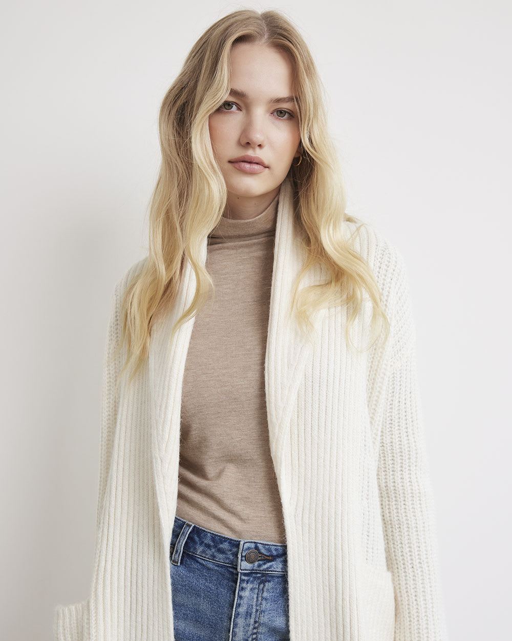 Long Oversized Cardigan with Shawl Collar