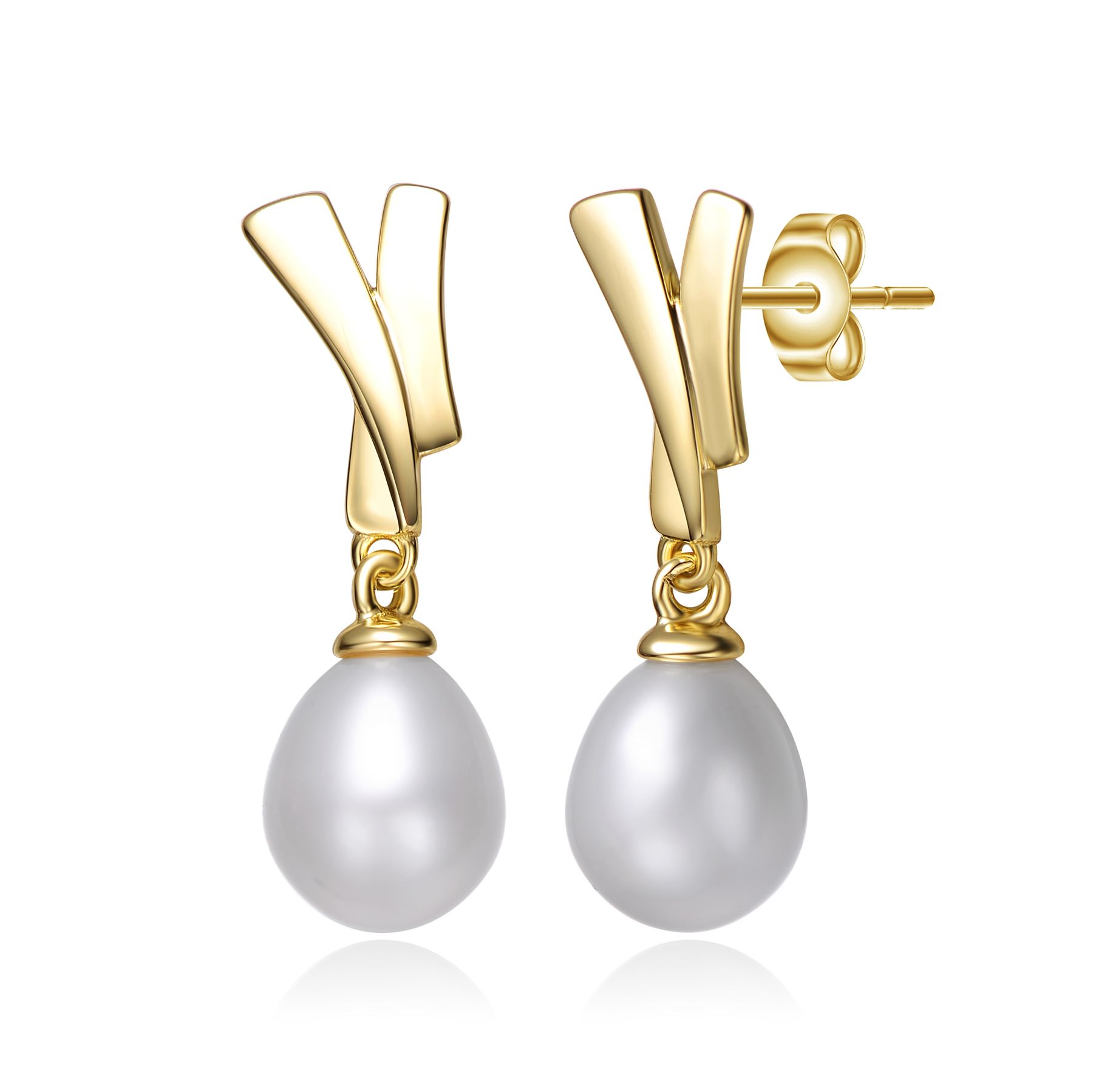 Sterling Silver 14k Yellow Gold Plated with White Pearl XOXO Hugs & Kisses Dangle Drop Earrings