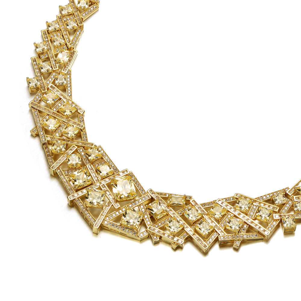 RG 3D Geometric Cluster Basketweave Stack Graduated Eternity Formal Necklace