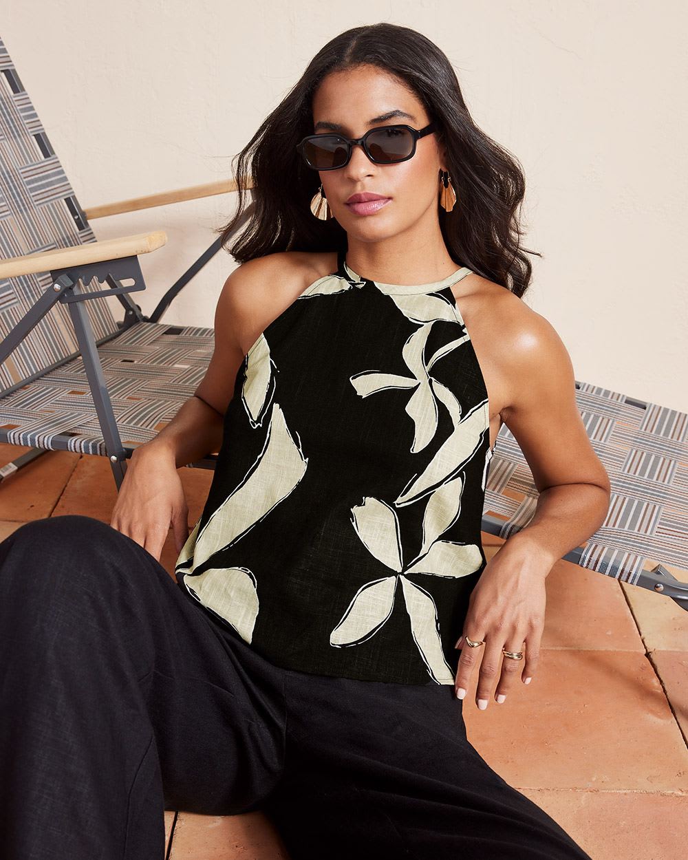 Sleeveless Halter-Neck Linen Blouse