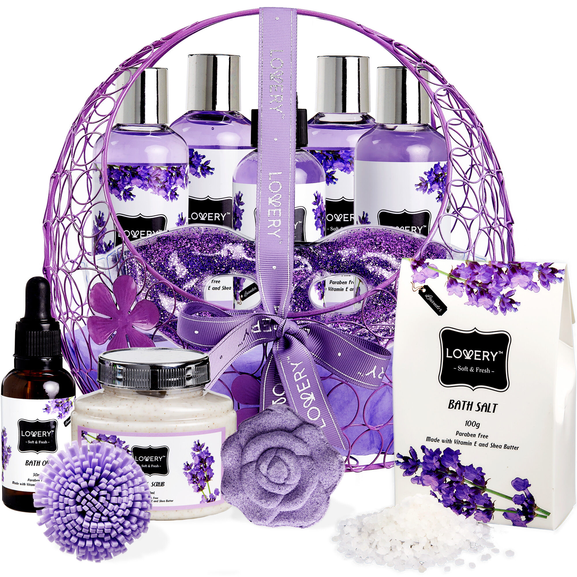 Lovery Home Spa Bath & Body Gift Set - Deluxe Lavender & Jasmine - 12pc