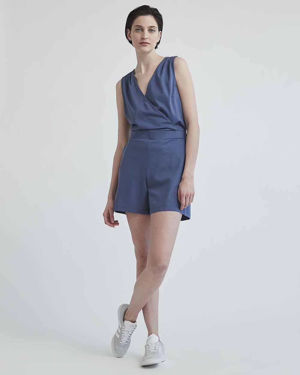 Sleeveless Romper with Wrap V Neckline