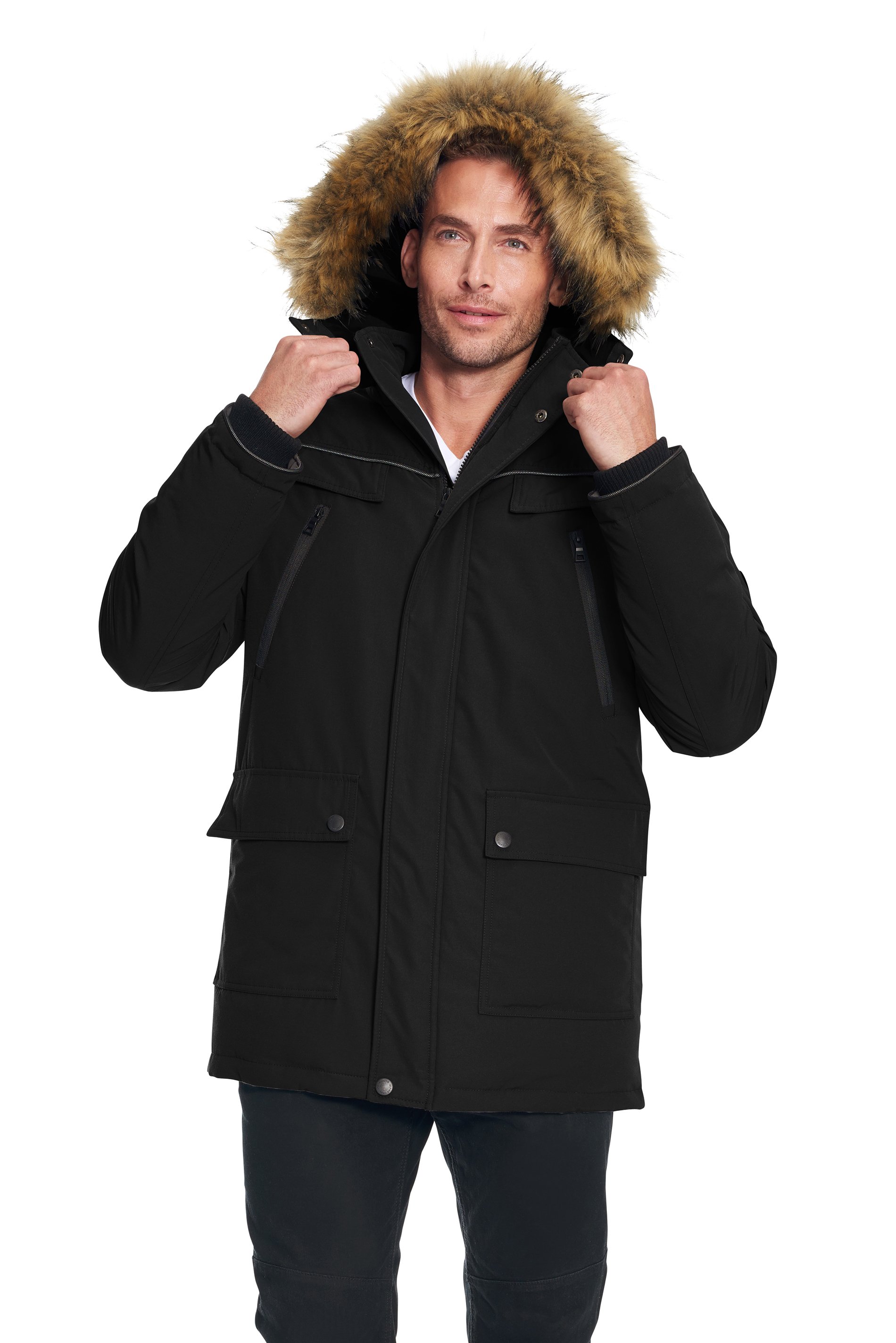Alpine North Men's Vegan Down Winter Parka with Removable Faux Fur