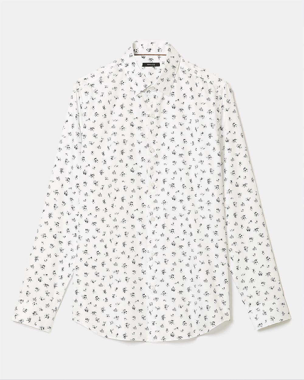 Slim-Fit White Dress Shirt with Abstract Floral Pattern