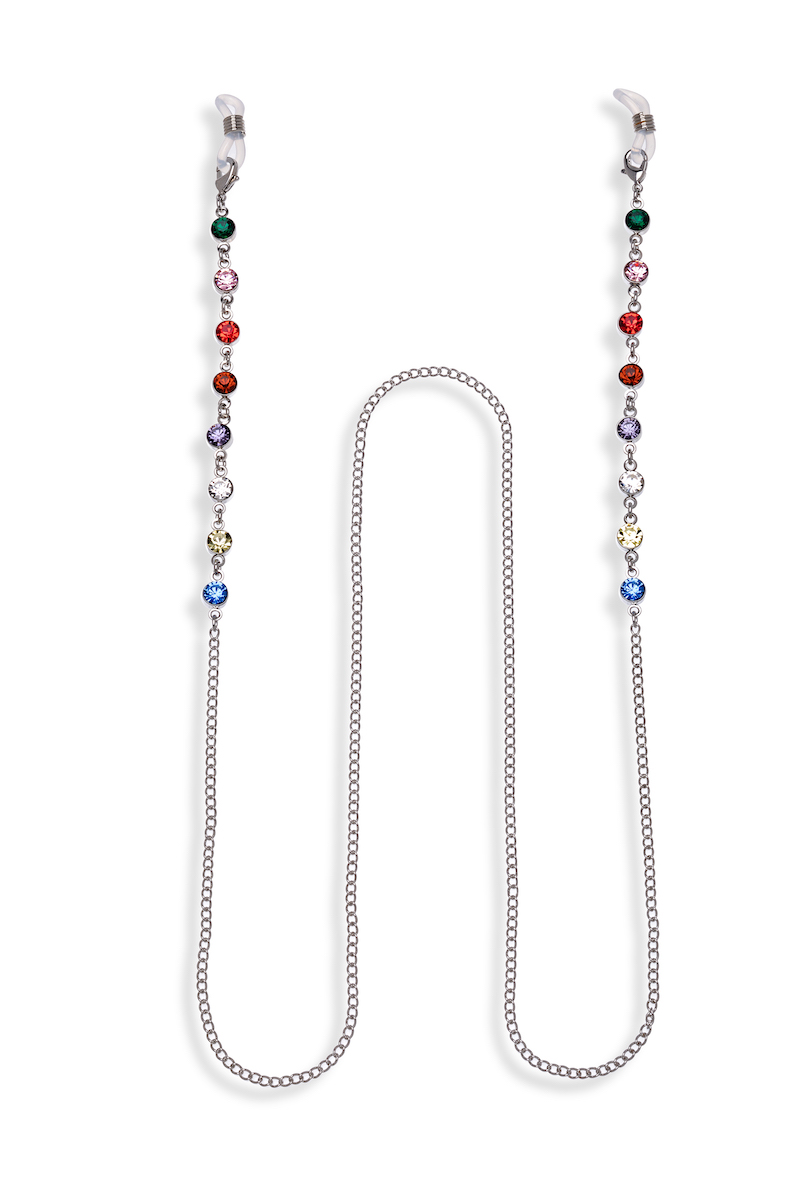 Silvertone & Multi Colored Crystal Sunglasses Chain- Don't AsK