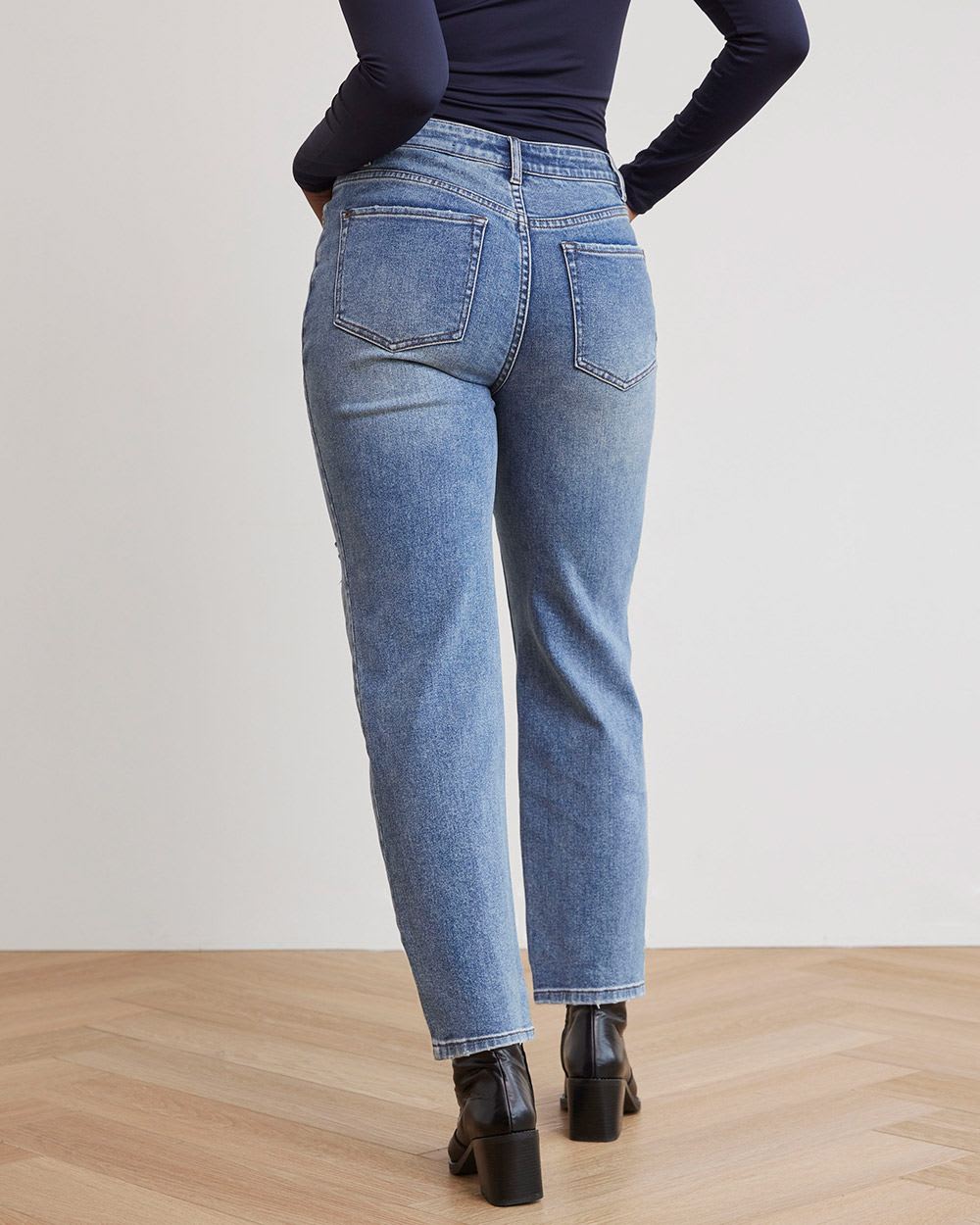 Straight-Leg High-Rise Ripped Jeans