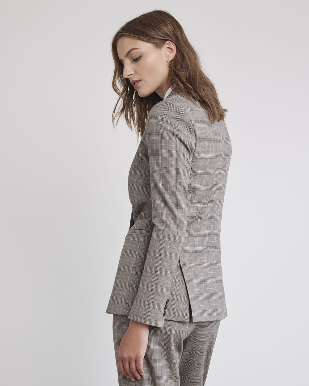 Relaxed One-Button Plaid Blazer