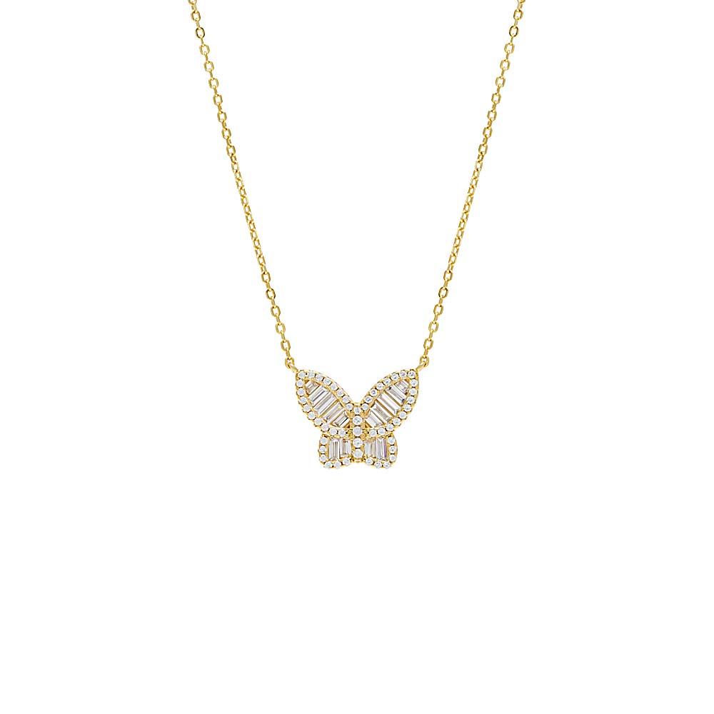 By Adina Eden -SMALL PAVE X BAGUETTE BUTTERFLY NECKLACE - SILVER