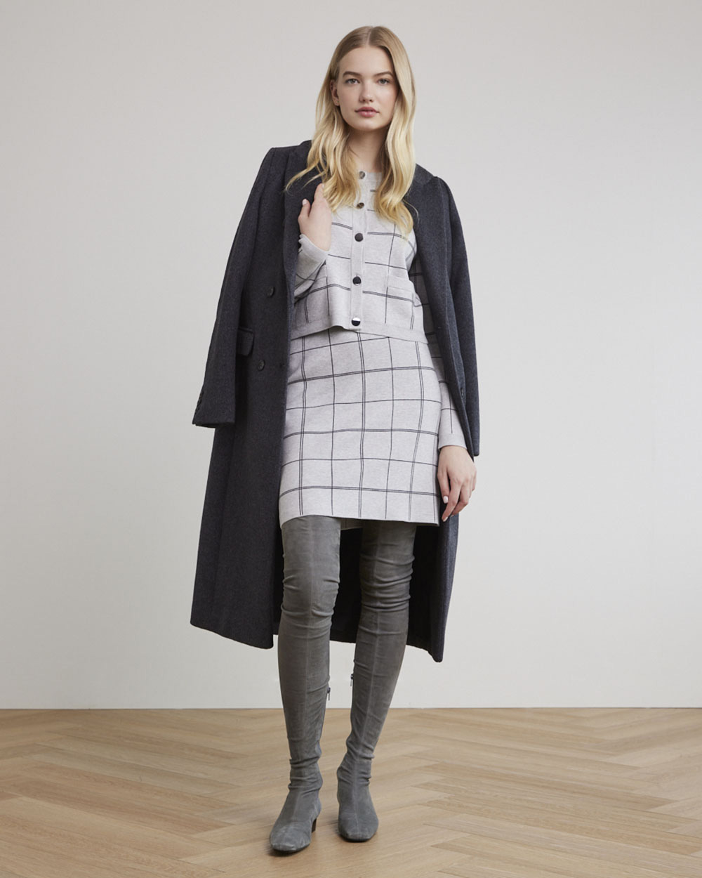 Plaid Buttoned-Down Sweater Blazer