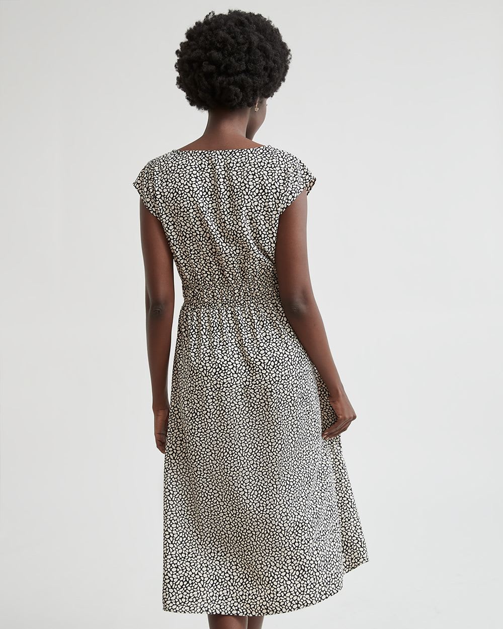 Dotted Fit and Flare V-Neck Dress