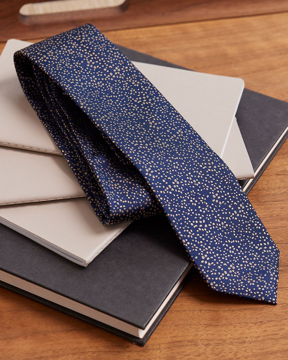 Navy Regular Tie with Tiny Flowers