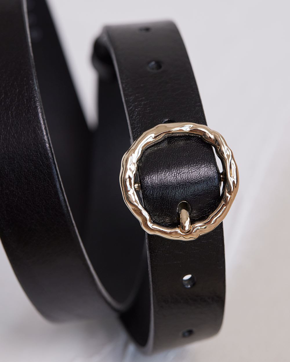 Thin Leather Belt with Round Buckle