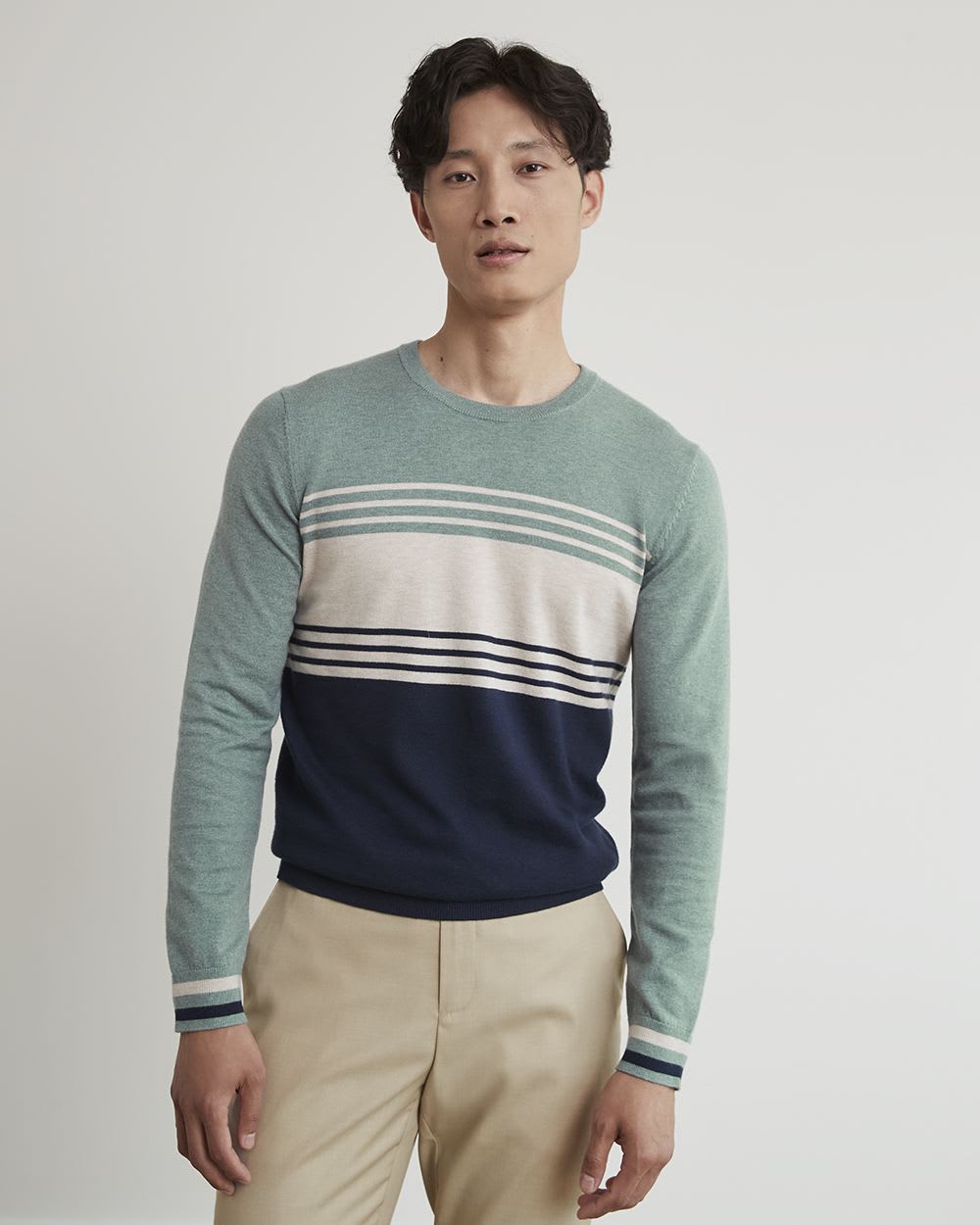 Crew-Neck Sweater with Colour Blocks
