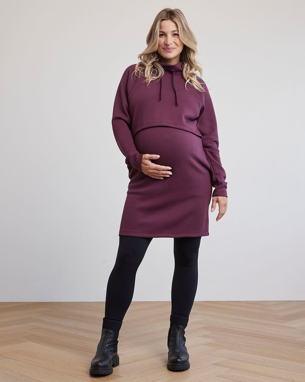 Long-Sleeve French Terry Dress with High Neckline - Thyme Maternity