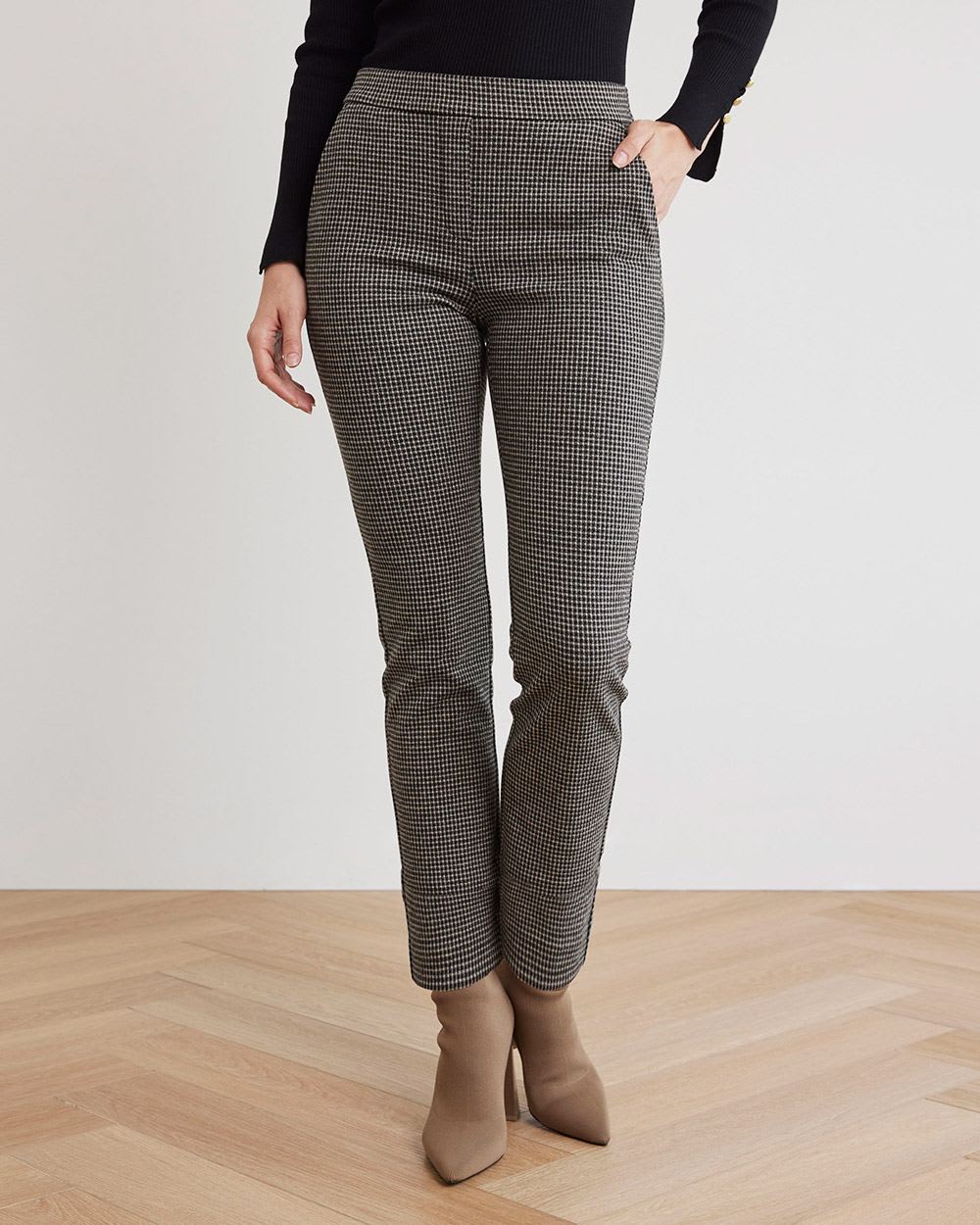Straight-Leg Mid-Rise Checkered Ankle Pant