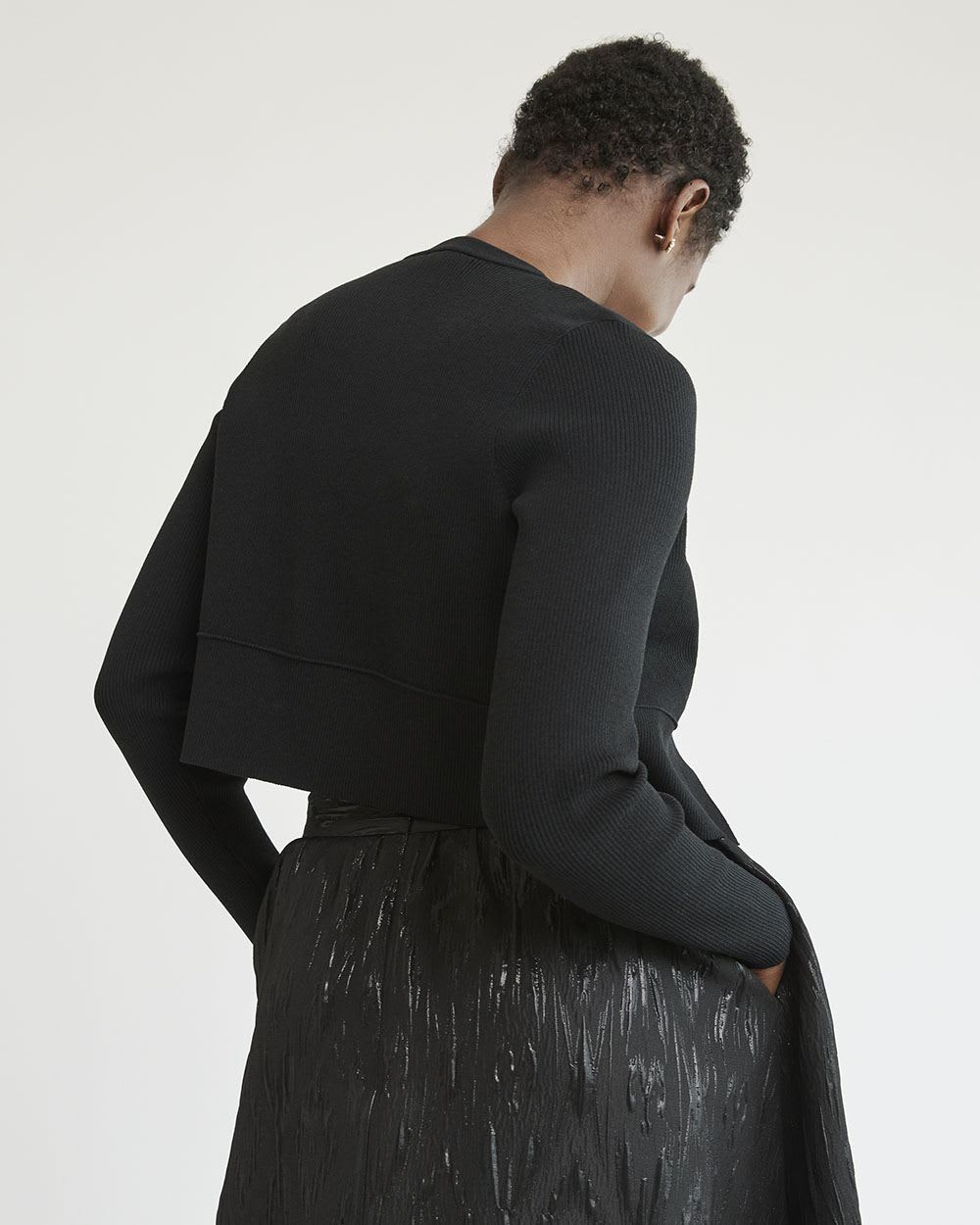 Long-Sleeve Crew-Neck Ribbed Crop Bolero