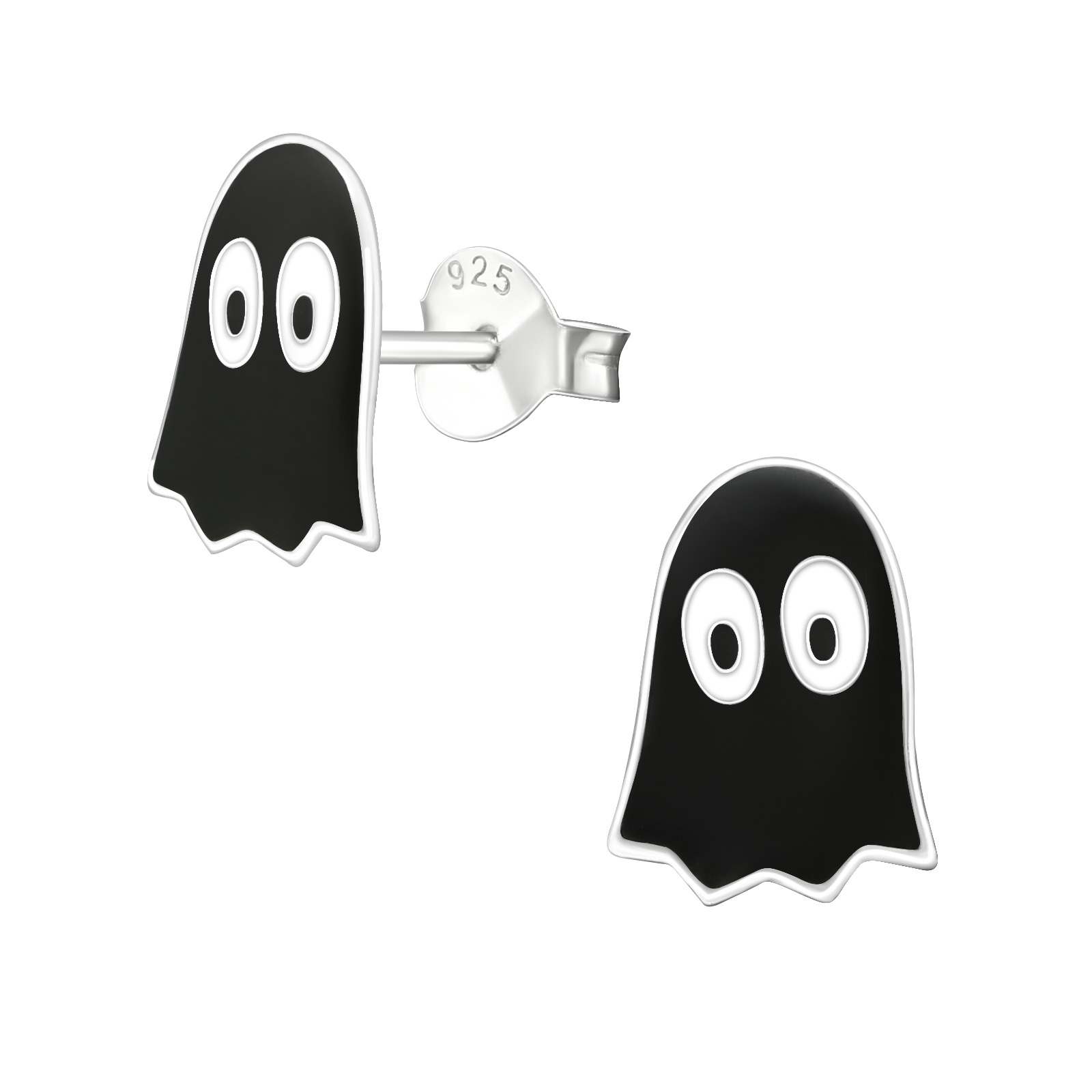 Sterling Silver Black Ghost Stud Earrings - Ag Sterling