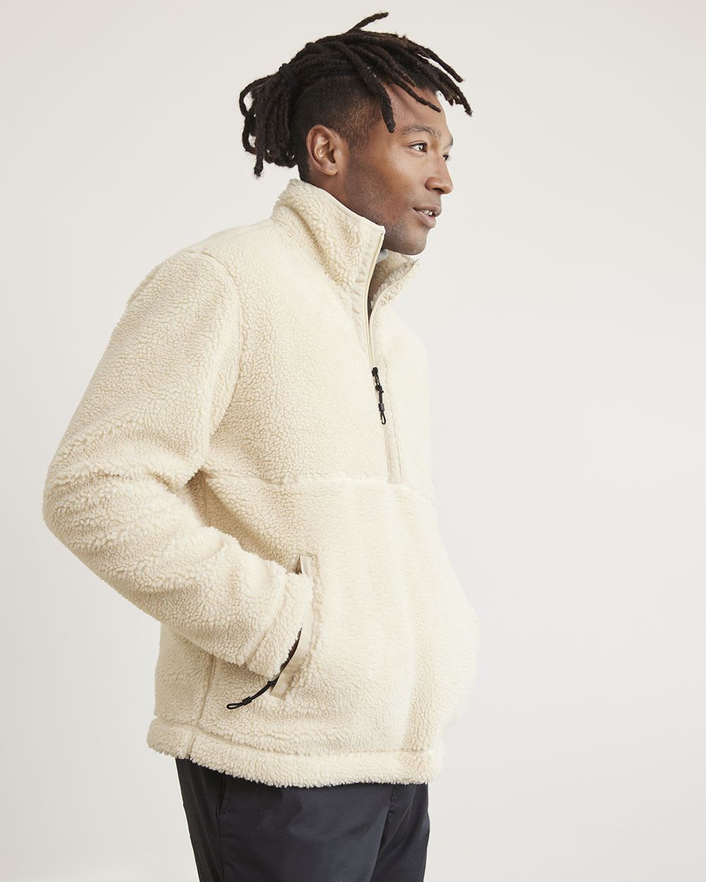 Long-Sleeve Half-Zip Mock-Neck Sherpa Pullover