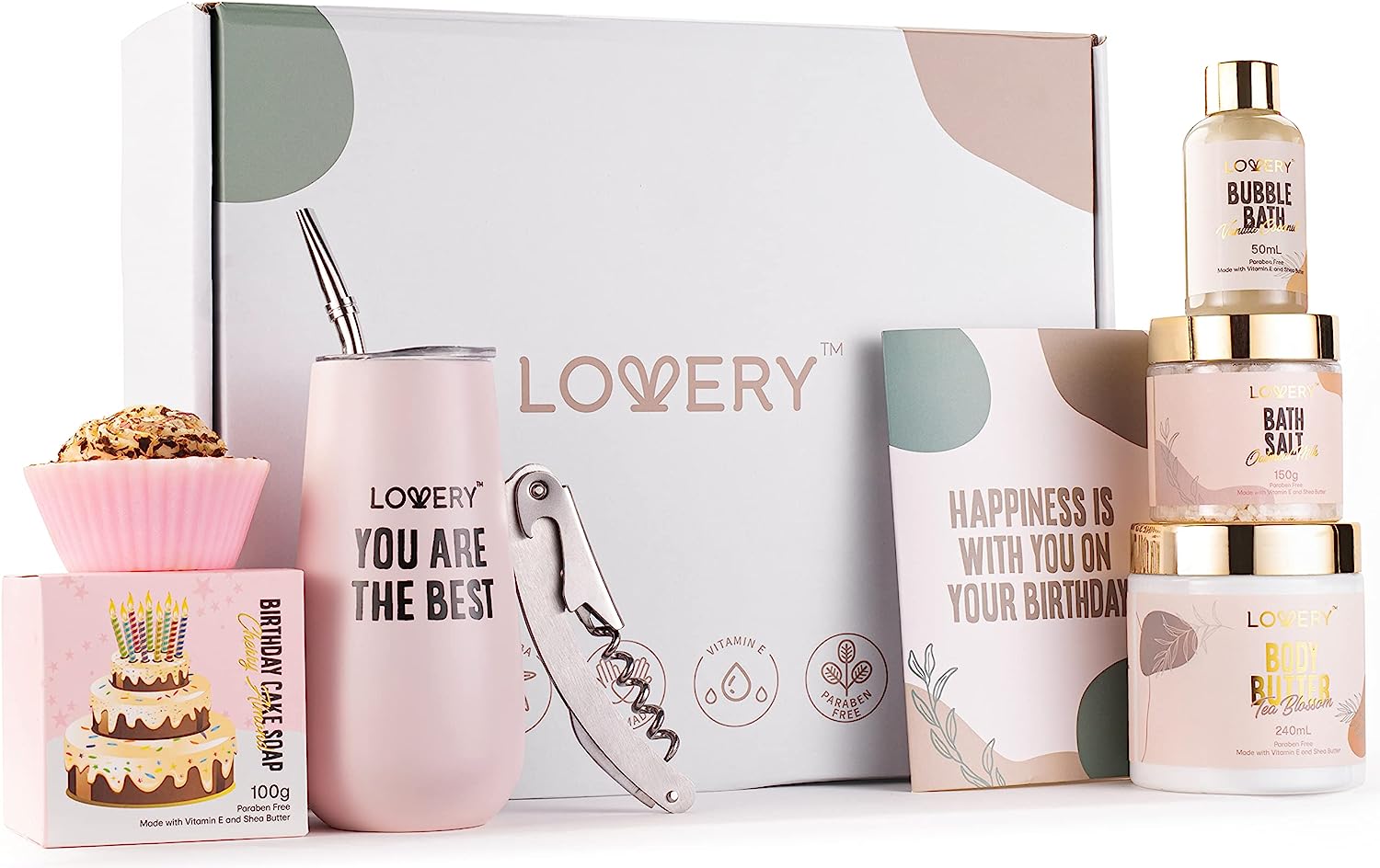 Lovery Wine Tumbler Happy Birthday Gifts For Women - Gifts For Mom - Relaxing Spa Kit