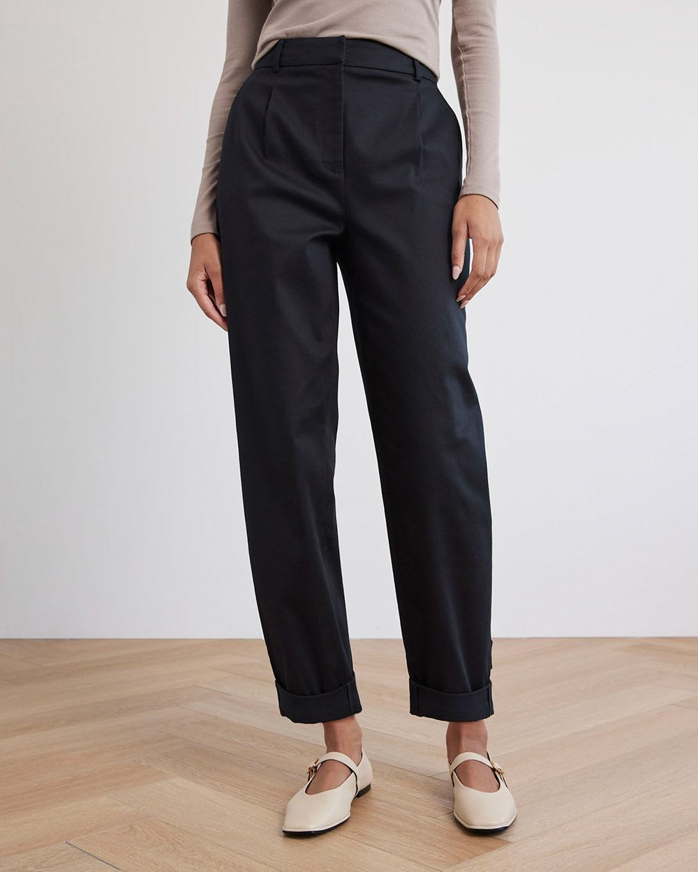 Tapered-Leg High-Rise Chino Pant with Cuffs