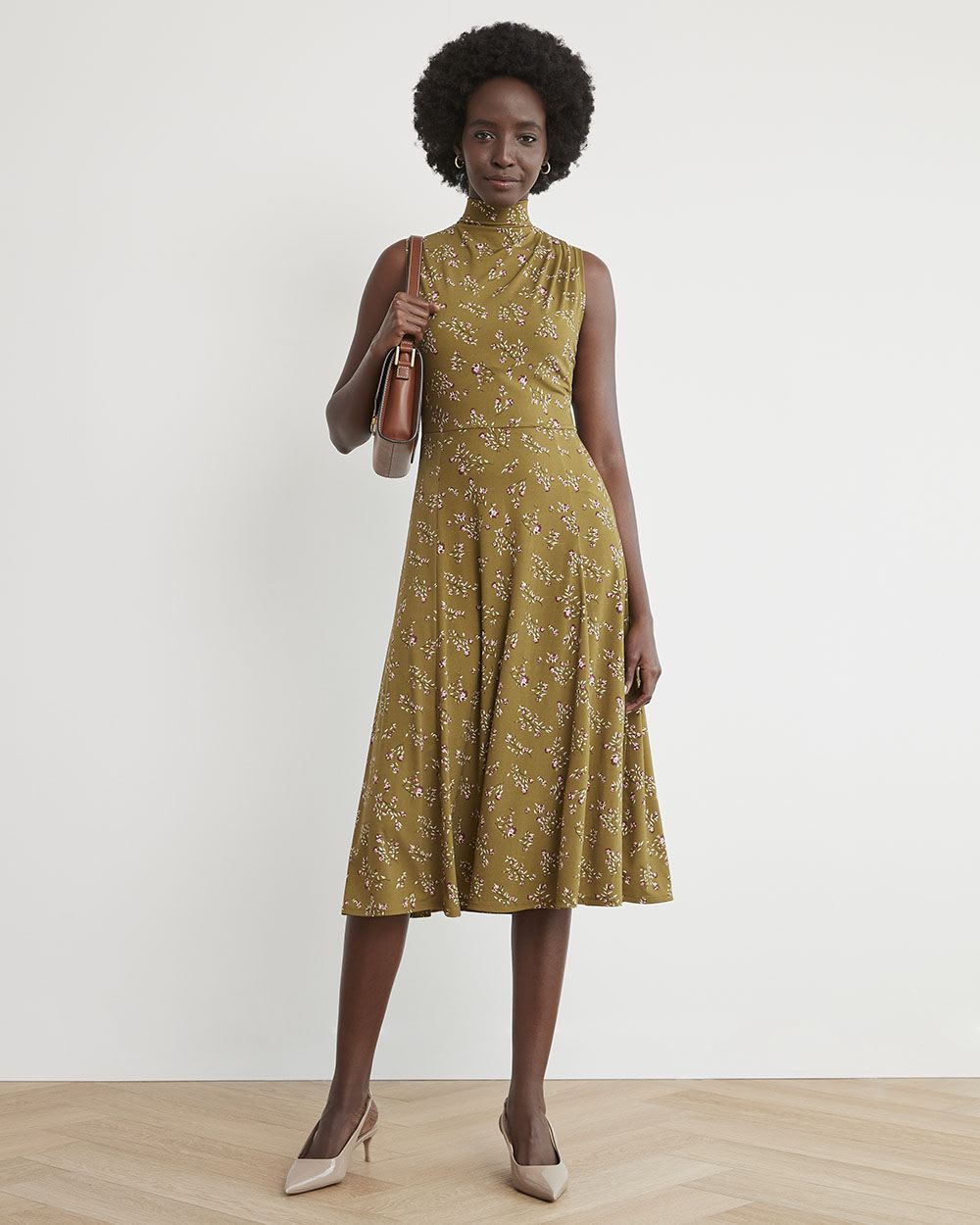 Sleeveless Fit and Flare Dress with Funnel Neckline