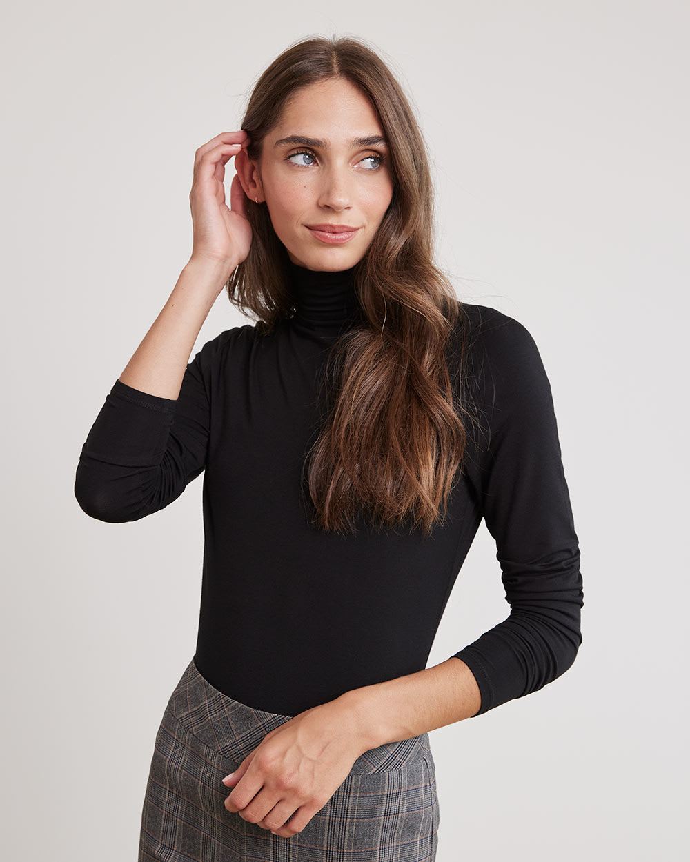 Fitted Long-Sleeve Mock-Neck Tee