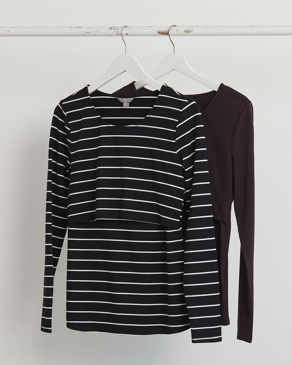 Nursing Long-Sleeve Top with Scoop Neckline, Set of 2 - Thyme Maternity