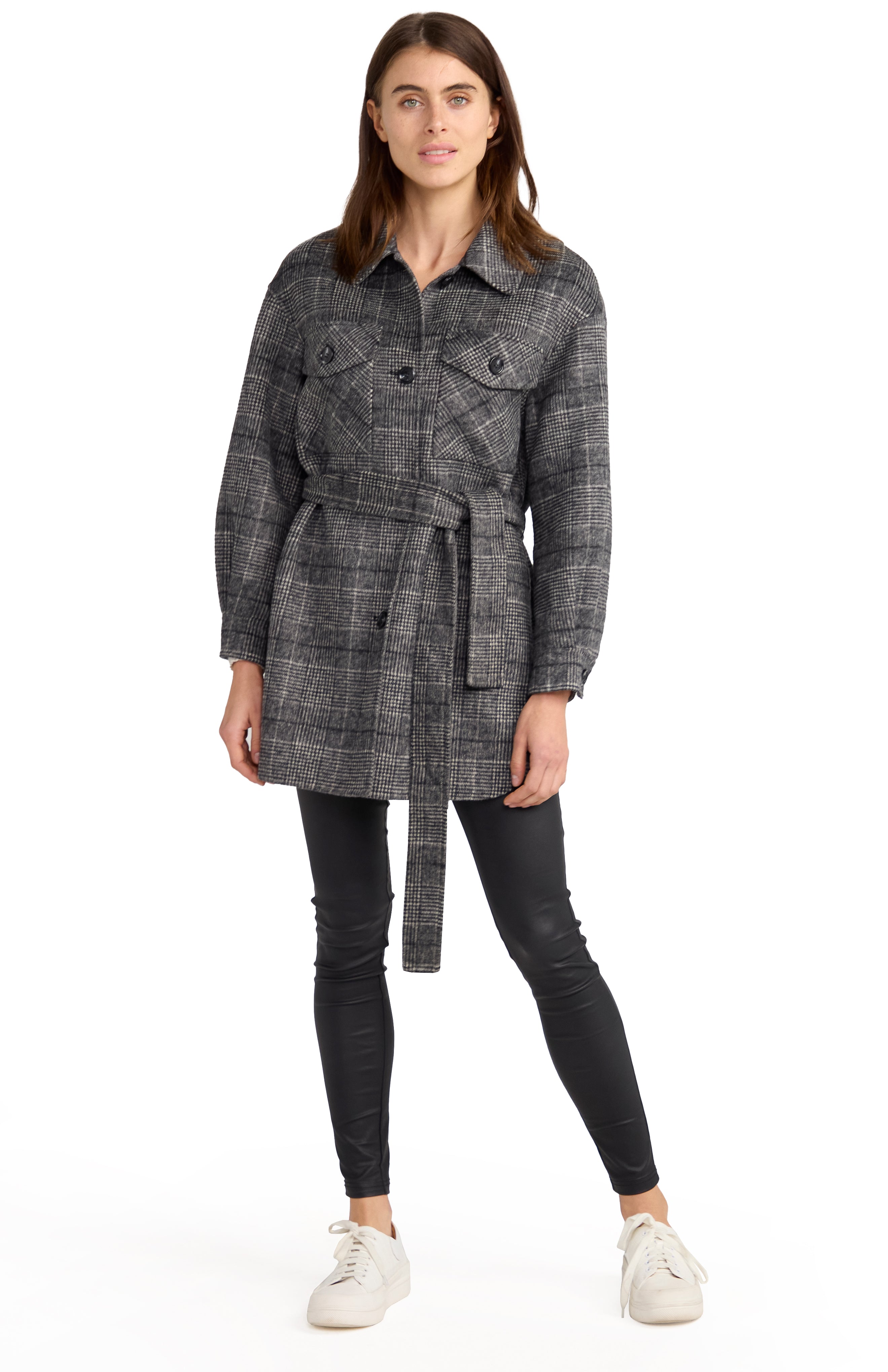 Belle & Bloom Back to Black Oversized Leather Panelled Coat