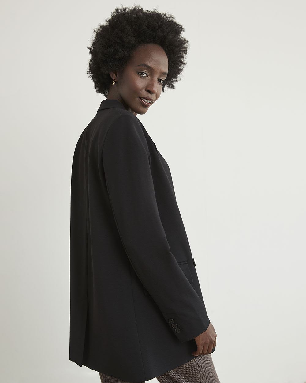 Relaxed Double-Breasted Black Blazer