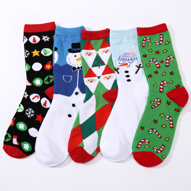 5 Pairs of Christmas Socks with Candycanes and Snowmen (One size, sizes 5-10) - Don't AsK