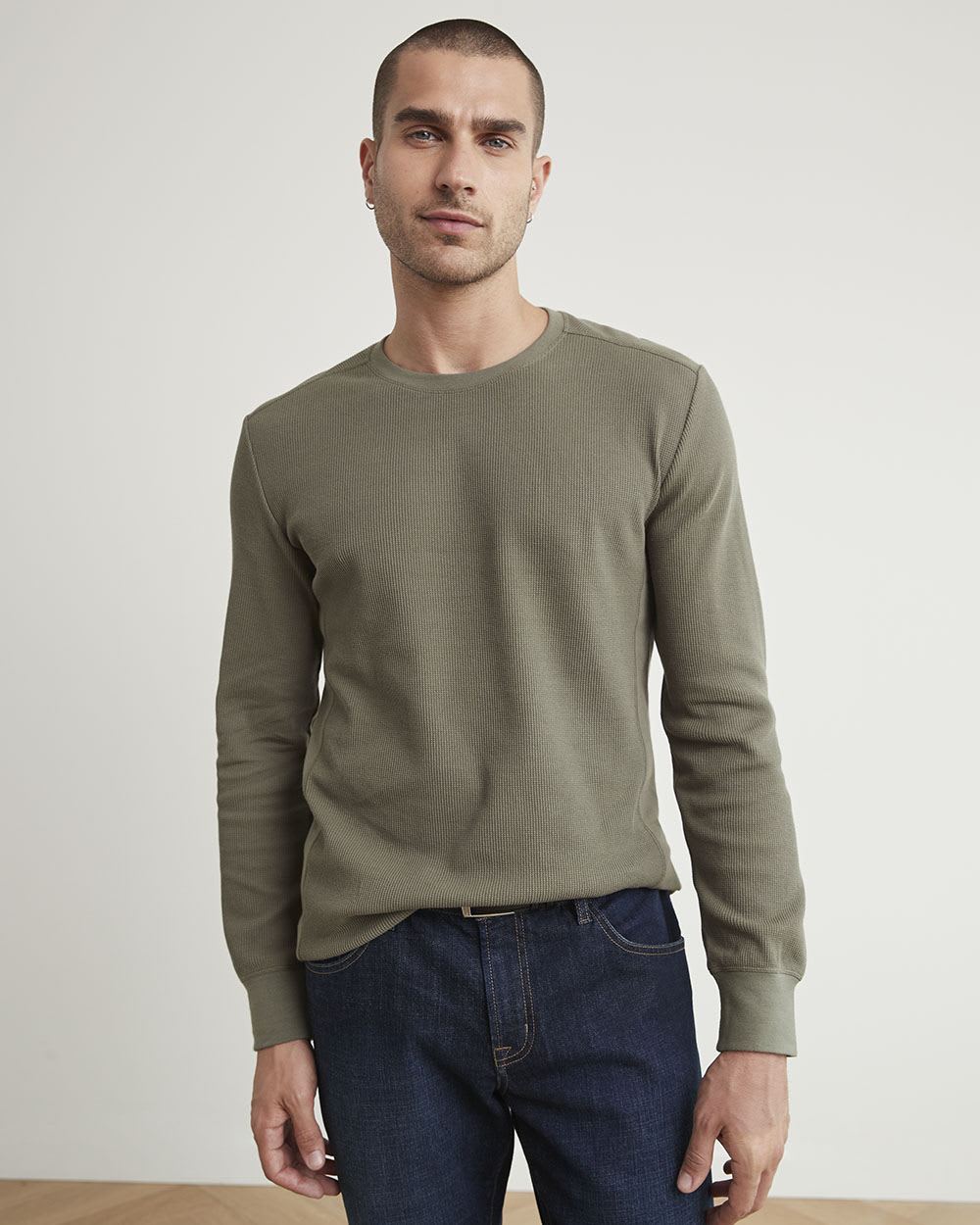 Long-Sleeve Crew-Neck Waffled Tee