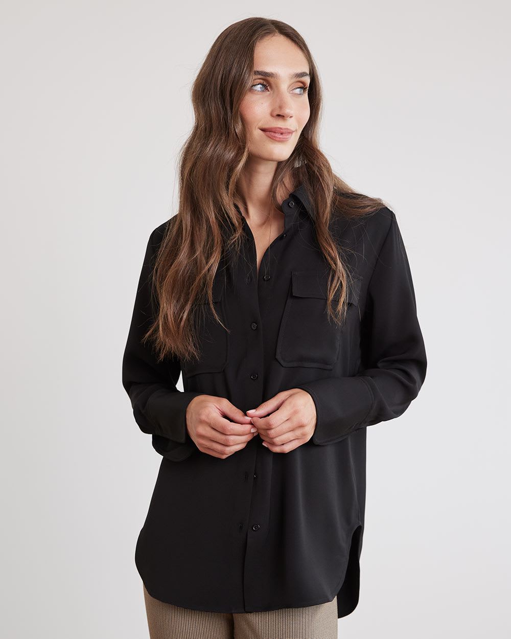 Long-Sleeve Fluid Twill Buttoned-Down Tunic