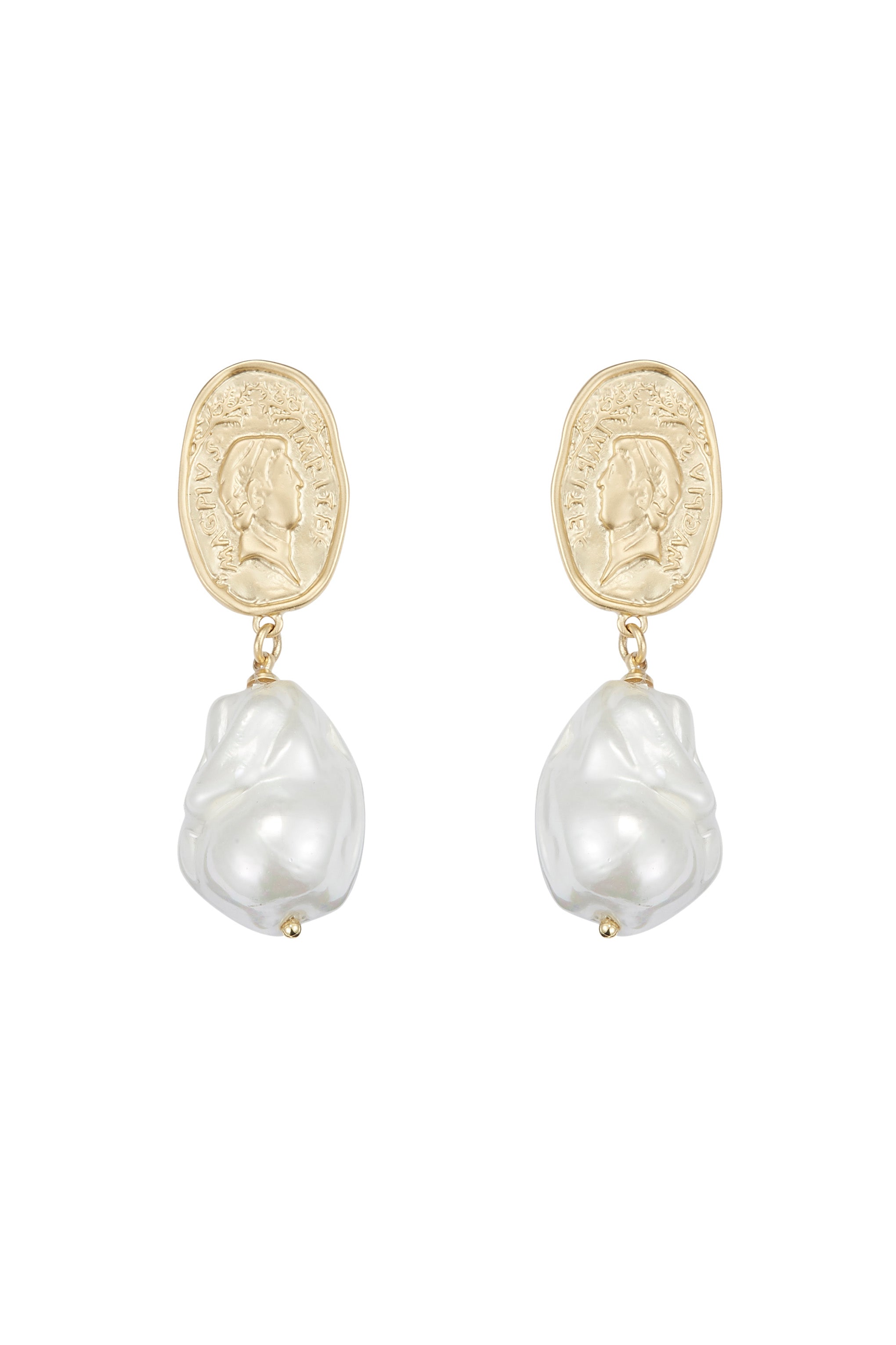 Classicharms-Matted Gold Sculpted Oversized Baroque Pearl Drop Earrings