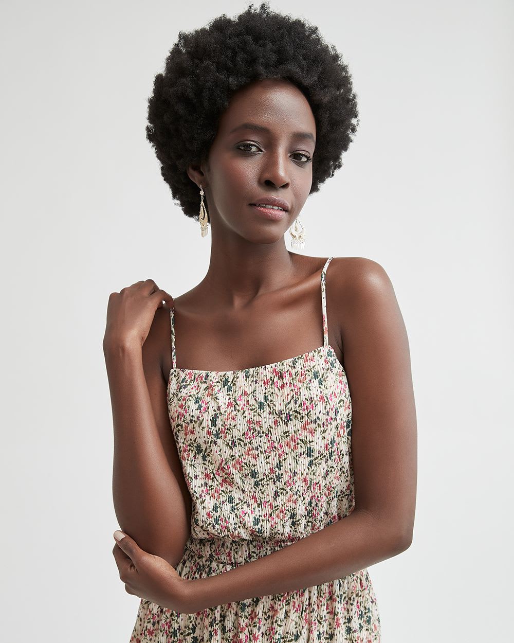 Square-Neck Sleeveless Plissé Mini Dress