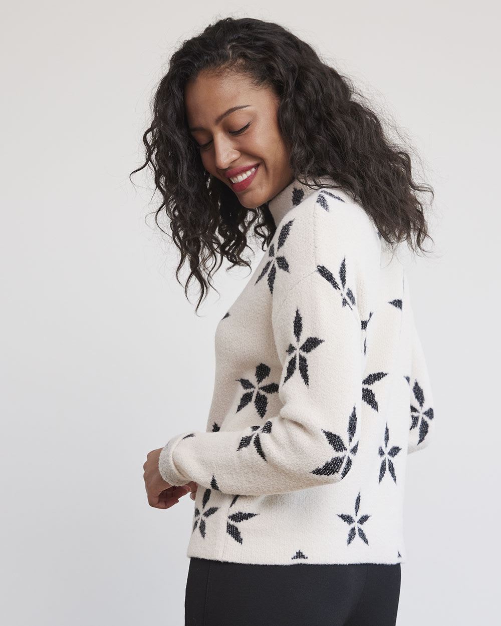 Long-Sleeve Funnel-Neck Jacquard Sweater