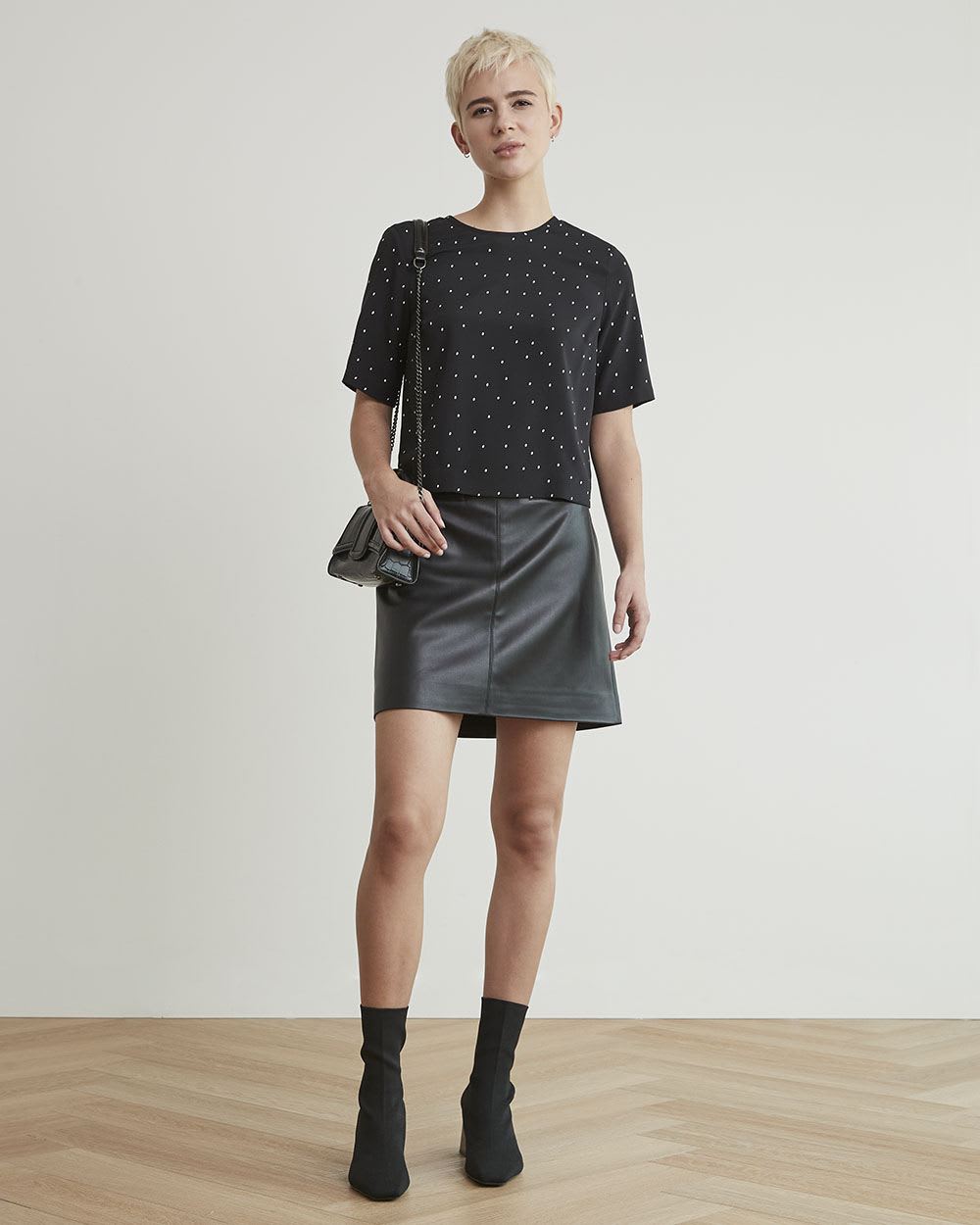 Printed Short-Sleeve Popover Blouse