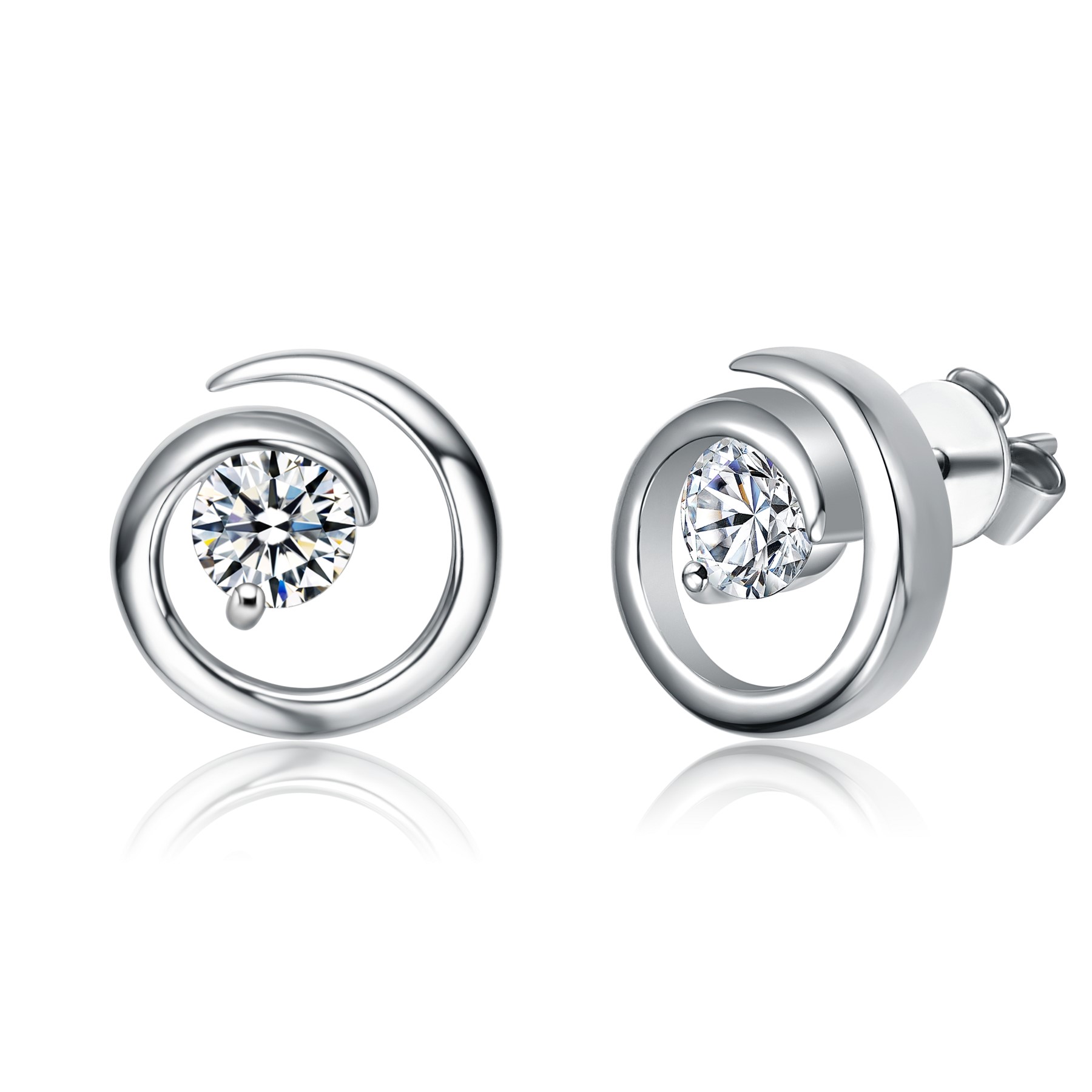SV Sterling Silver with 1ct Lab Created Moissanite Open Eternity Circle Swirl Stud Earrings
