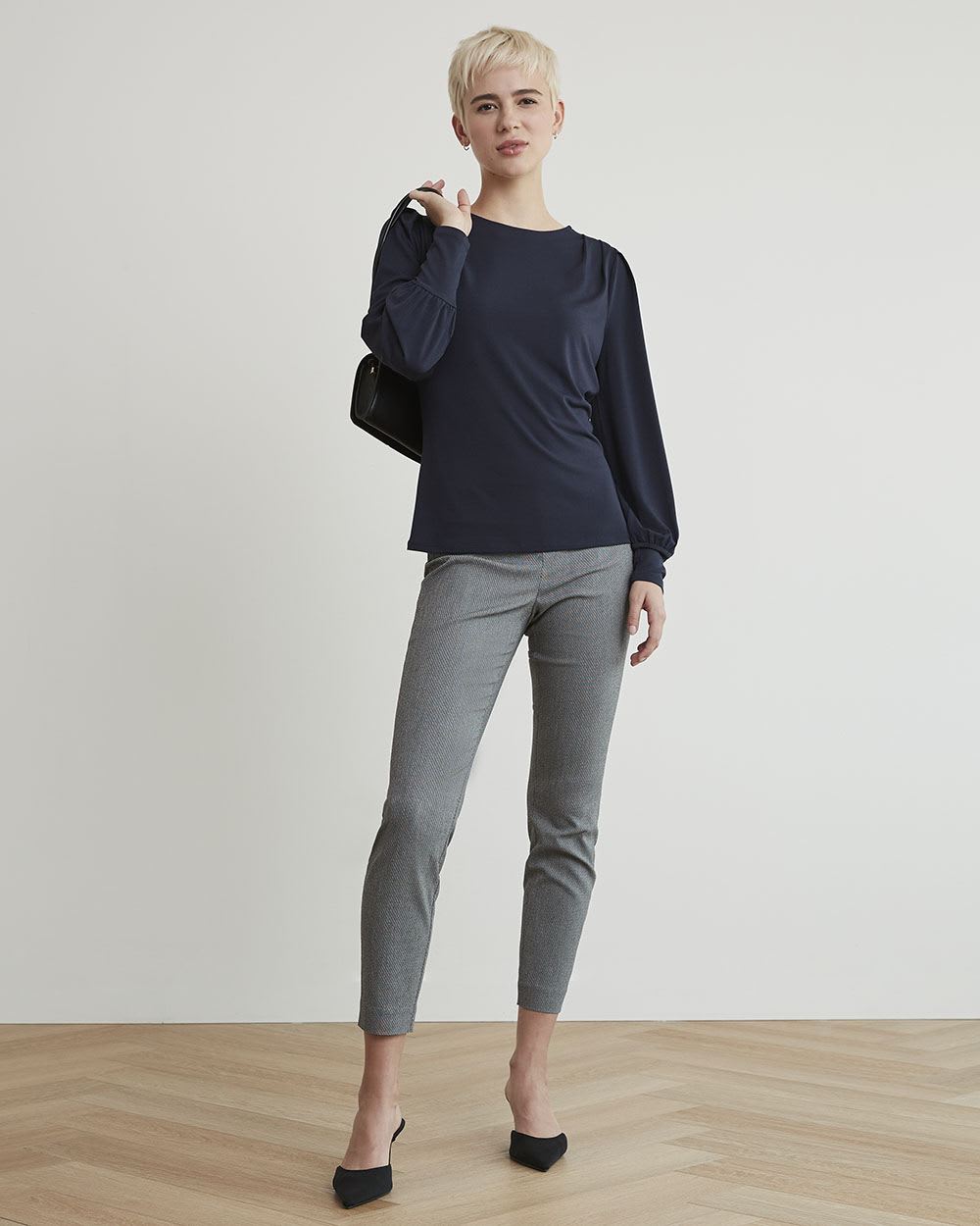 Crew-Neck T-Shirt with Long Puffy Sleeves