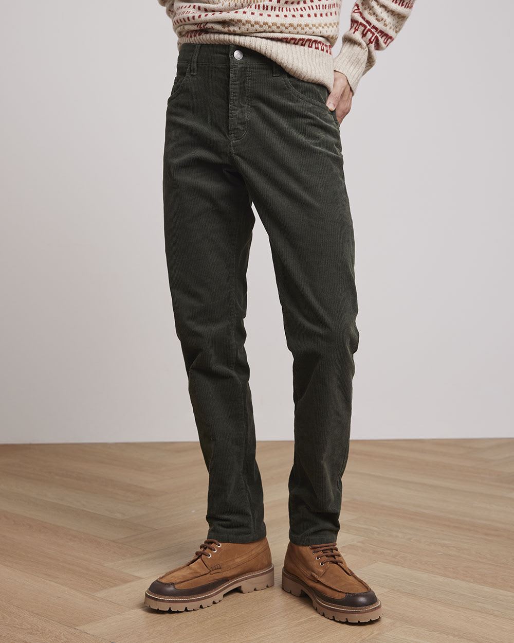Solid Slim-Fit Corduroy Pants