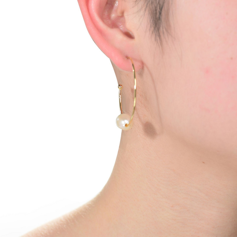 Stylish Sterling Silver with 14k Yellow Gold Plating and Genuine Freshwater Pearl Hoop Earrings